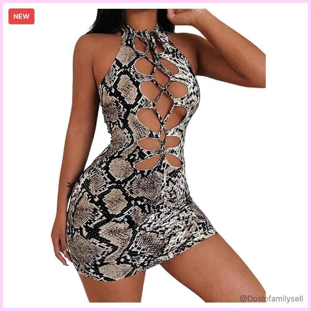Sexy Bodycon Mini Dress Halter Cut Out Backless Club Party Night Out